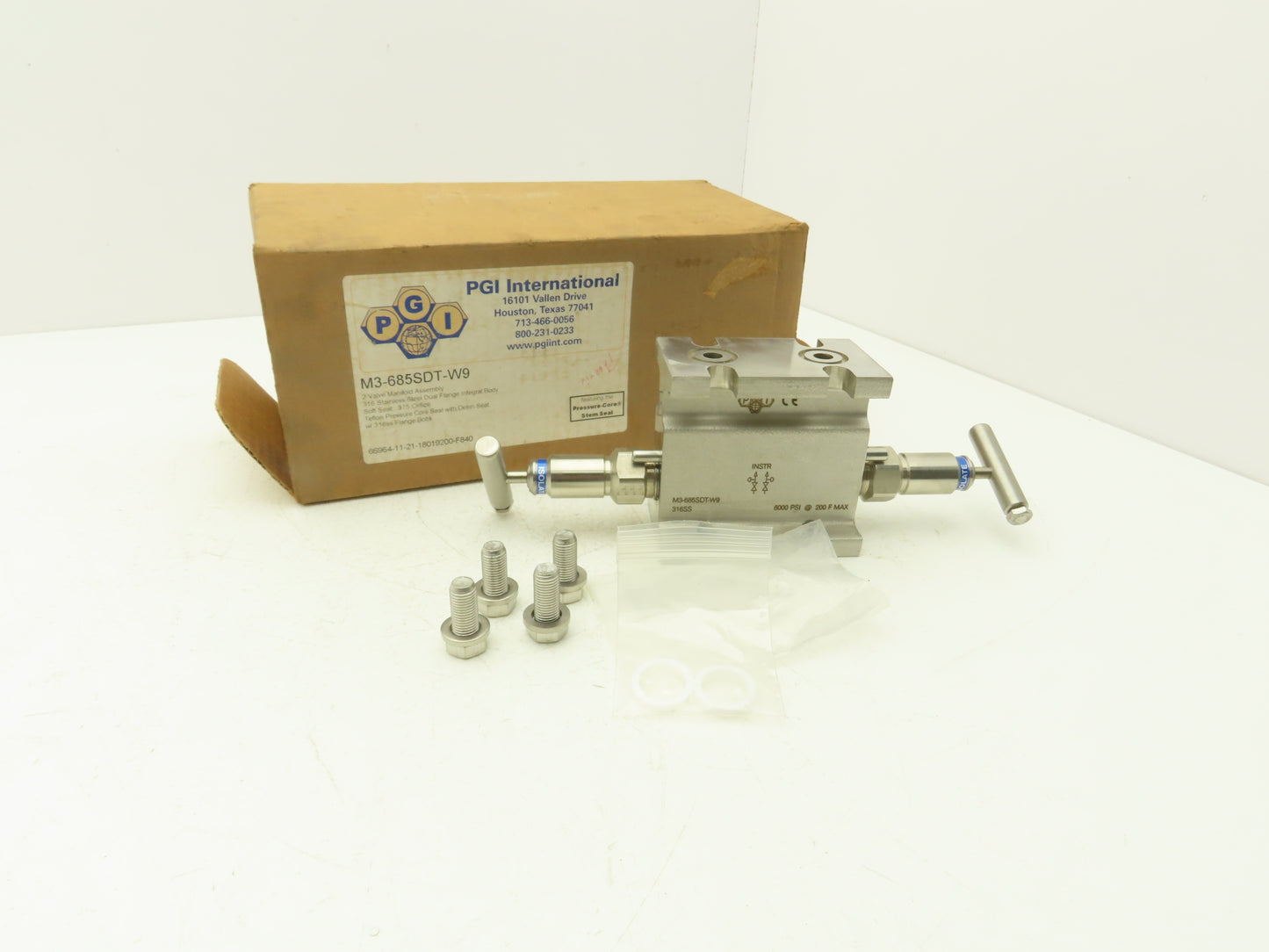 PGI M3-685SDT-W9 2 Valve Block Manifold Assy Straight Style 6000PSI Max 316SS