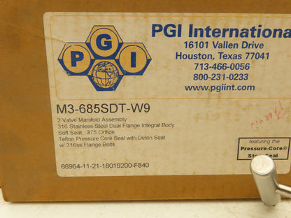 PGI M3-685SDT-W9 2 Valve Block Manifold Assy Straight Style 6000PSI Max 316SS
