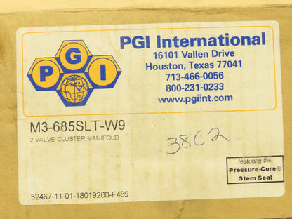 PGI M3-685SLT-W9 2 Valve Block Manifold Straight Style 1500PSI Max @200° 316SS