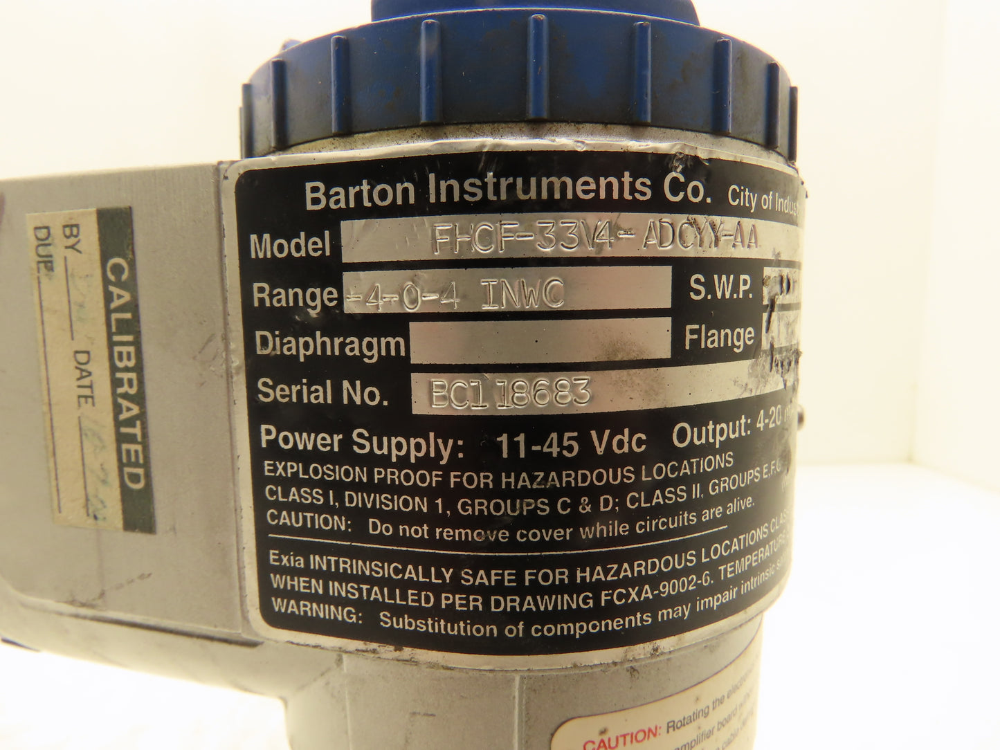 Barton Instruments FHCF-33V4-ADCYY-AA Pressure Transmitter -4-0-4 IN WC 11-45VDC