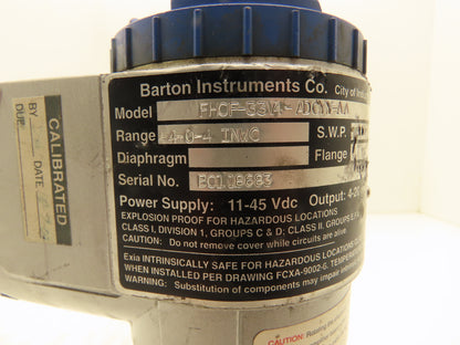 Barton Instruments FHCF-33V4-ADCYY-AA Pressure Transmitter -4-0-4 IN WC 11-45VDC