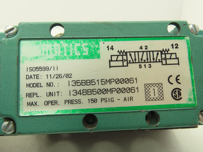 Numatics 135BB515MP00061 Solenoid Pilot Valve W/Manifold 150PSIG 24VDC