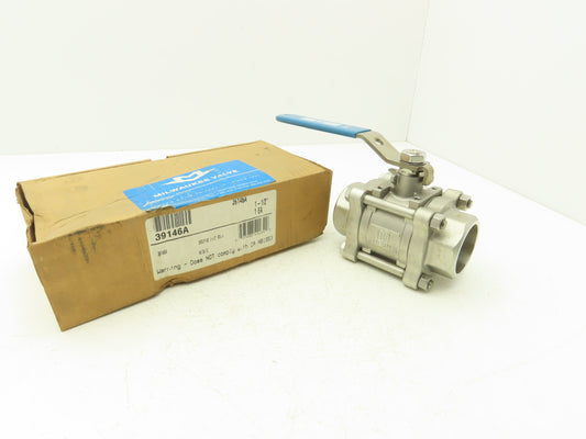 Milwaukee Valve Ball Valve 1-1/2" Socket Weld Stainless Steel CF8M 1000WOG 3-PC