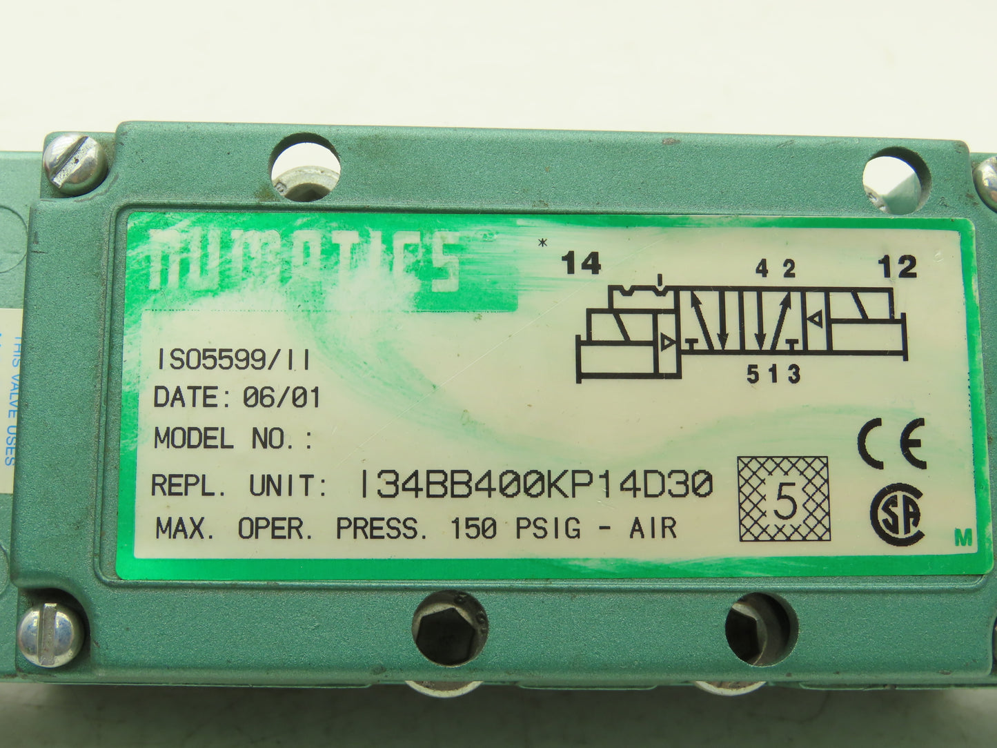 Numatics 134BB400KP14D30 Pneumatic Air Solenoid Valve 150PSI 110-120VAC