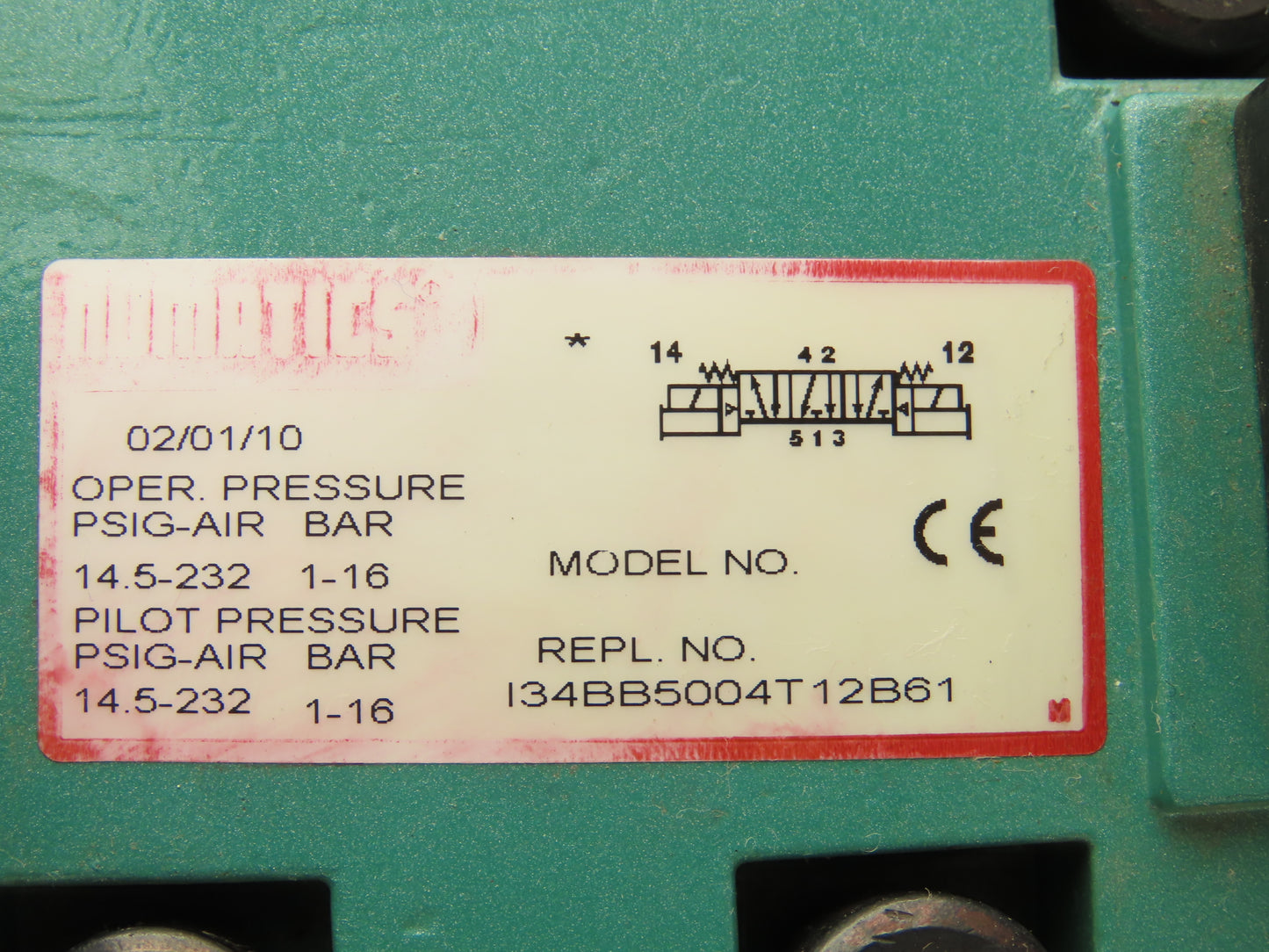 Numatics 134BB5004T12B61 Pneumatic Solenoid Valve 14.5-232 PSIG 24VDC