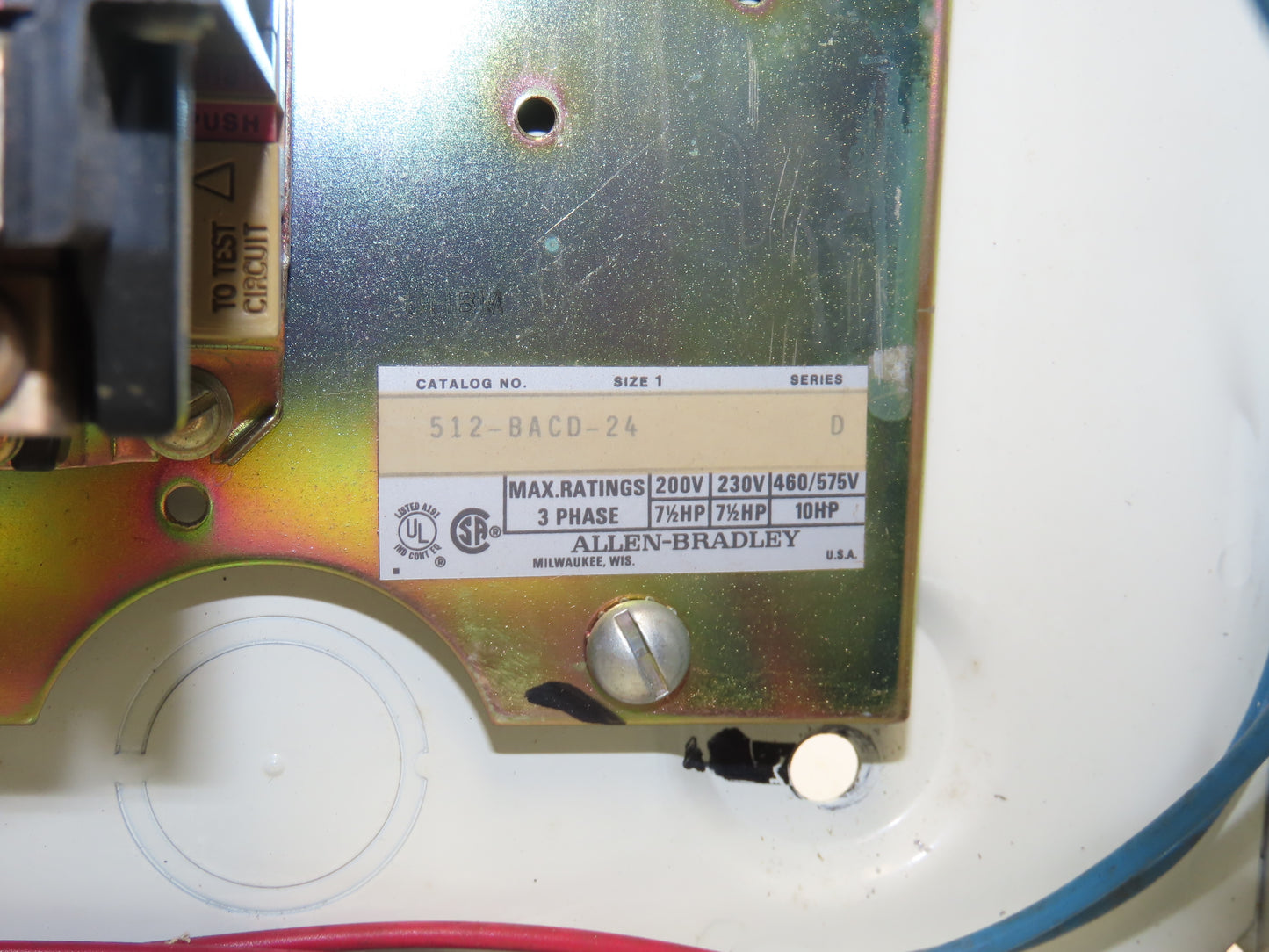 Allen Bradley 512-BACD-24 Combination Motor Starter Enclosure 509-B0D 10 Hp 120v