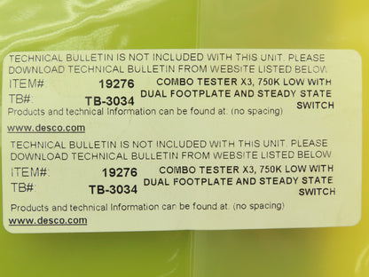Desco 19276 ESD Personal Grounding Station Combo Tester X3 Dual Foot Plate