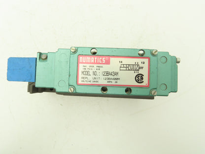 Numatics 123BA43AM Pneumatic Air Solenoid Valve 150PSI 24VDC W/Manifold Base