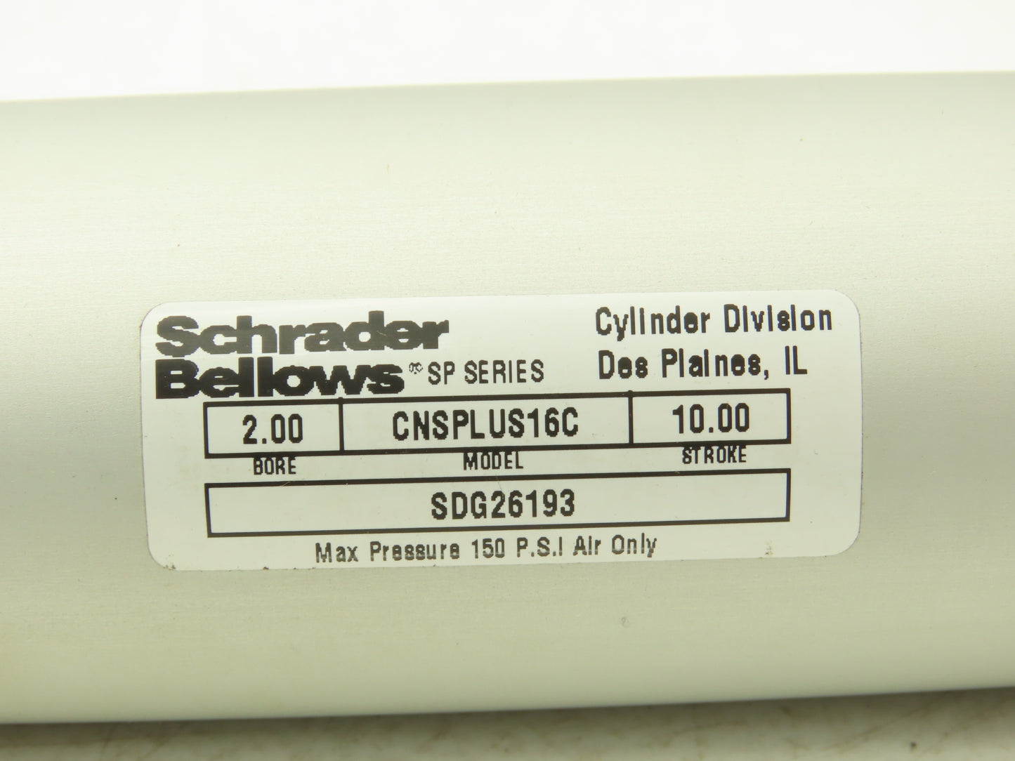 Schrader Bellows CNSPLUS16C Pneumatic Air Cylinder 2" Bore 10" Stroke