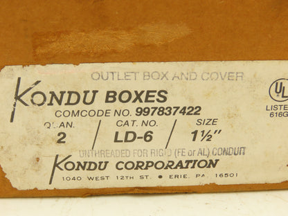 Kondu LD-6 Ridgid 1-1/2" Right Angle Conduit Outlet Box Lot of 4