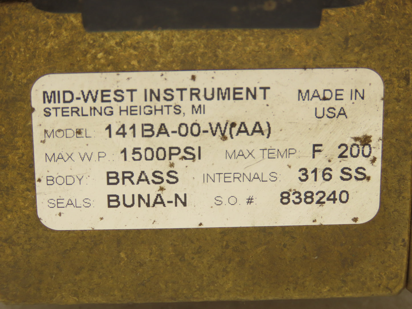 Midwest Instrument 141BA-00-W Diaphragm Type Differential Pressure Gauge Brass