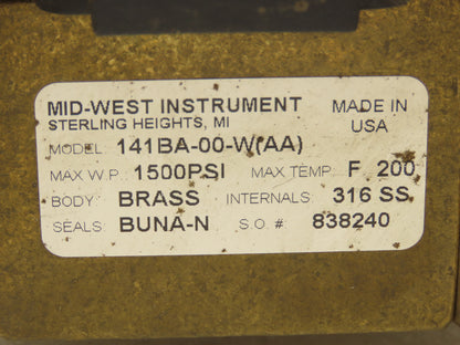 Midwest Instrument 141BA-00-W Diaphragm Type Differential Pressure Gauge Brass