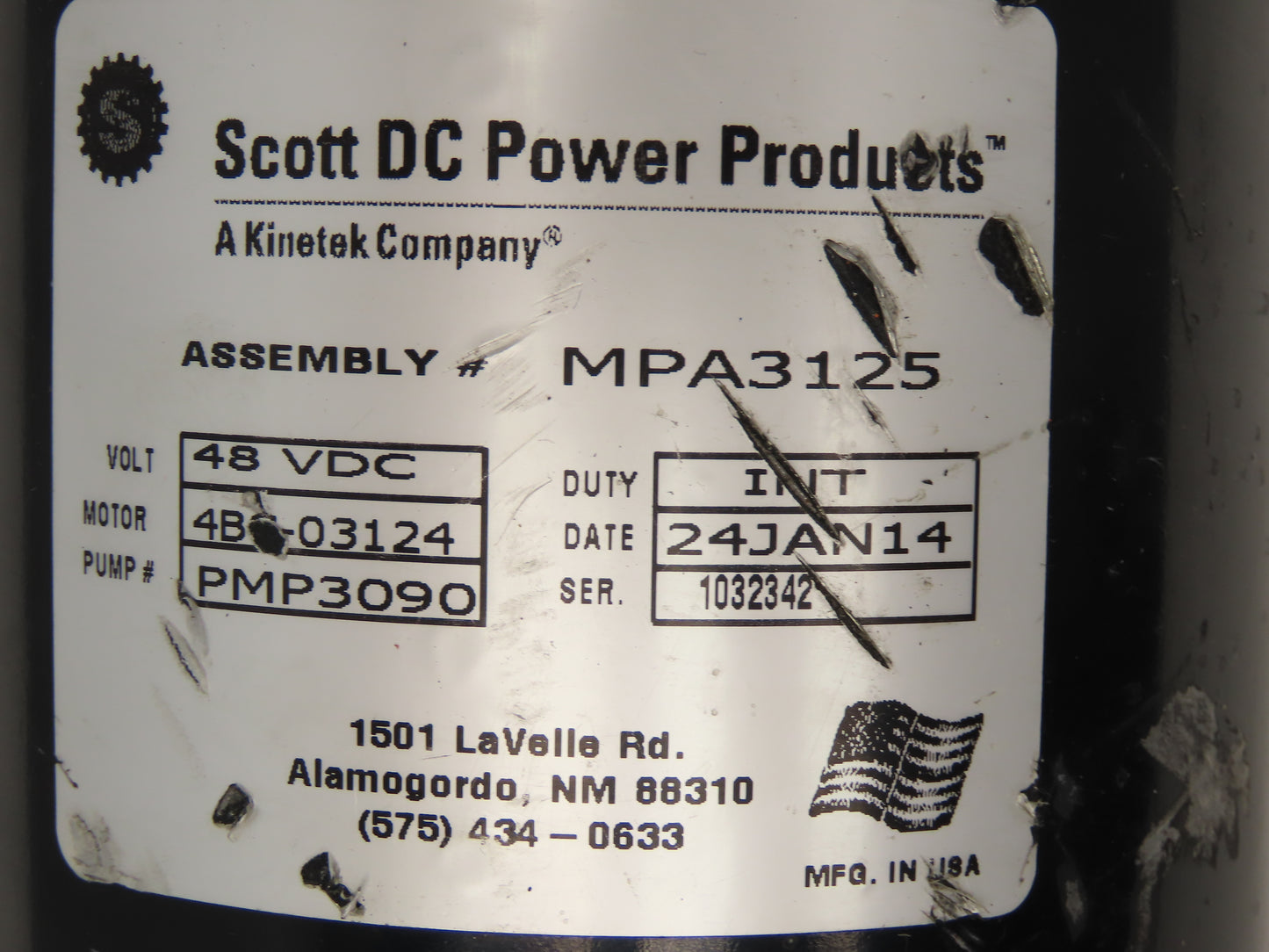 Scott DC Power Products MPA3125 Hydraulic Pump & Motor 1Hp 1800rpm 48VDC