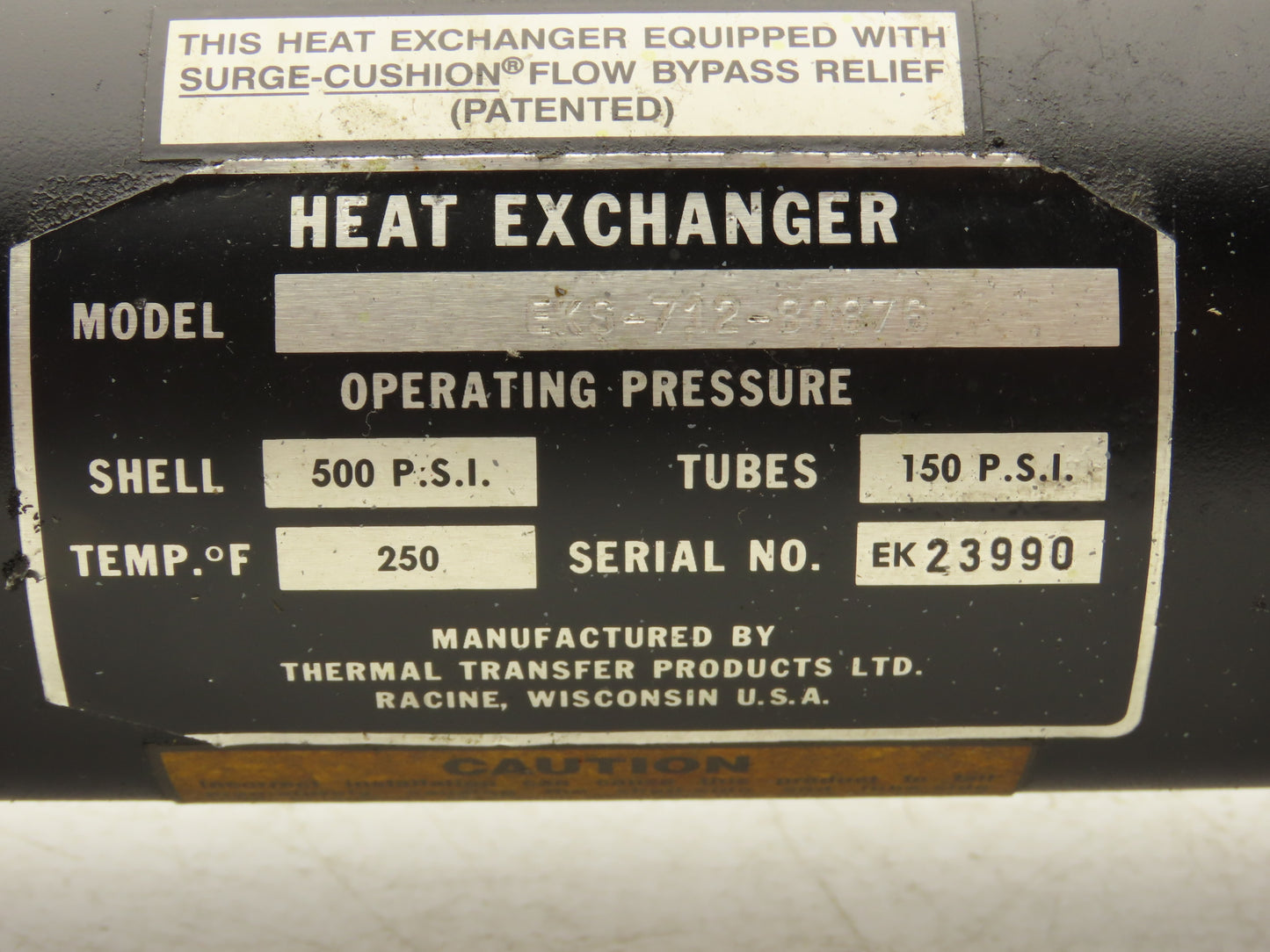 Thermal Transfer EKS-712-80876 Oil Cooler Shell & Tube Heat Exchanger 2-Pass