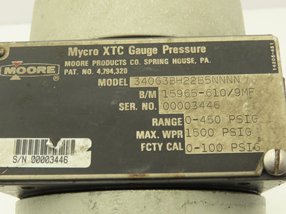 Moore 340G3BH22B5NNNN Electronic Pressure Transmitter 0-450 PSIG Flange 3"