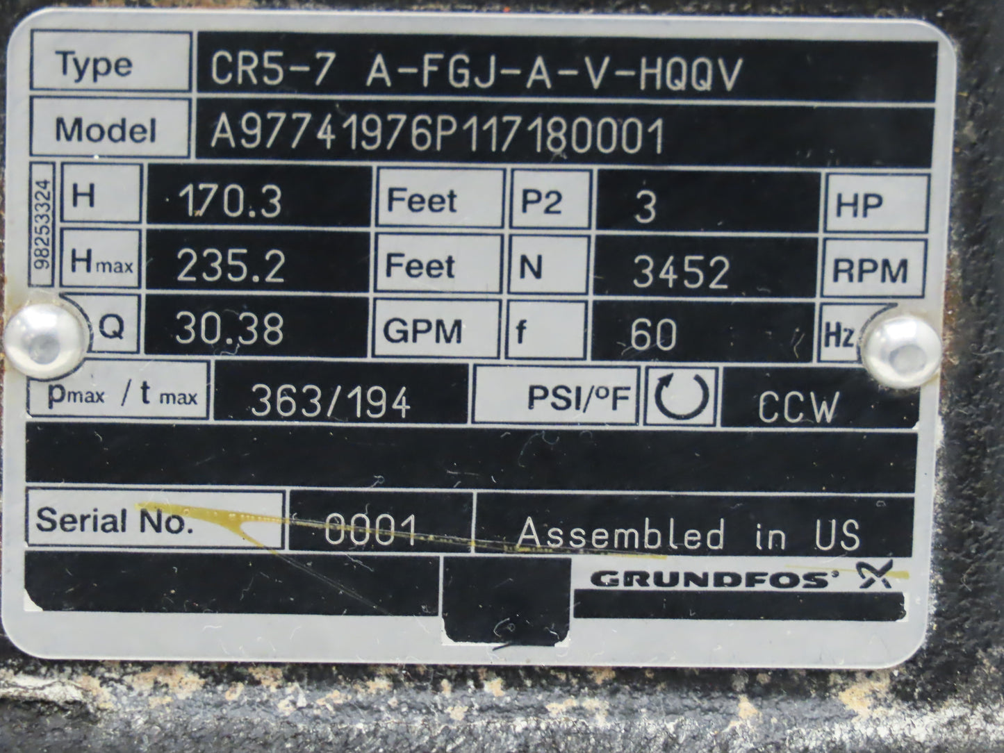 Grundfos CR5-7 A-FGJ-A-V-HQQV Inline Centrifugal Pump 1-3/8" Flanged 230/460V