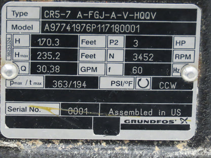 Grundfos CR5-7 A-FGJ-A-V-HQQV Inline Centrifugal Pump 1-3/8" Flanged 230/460V