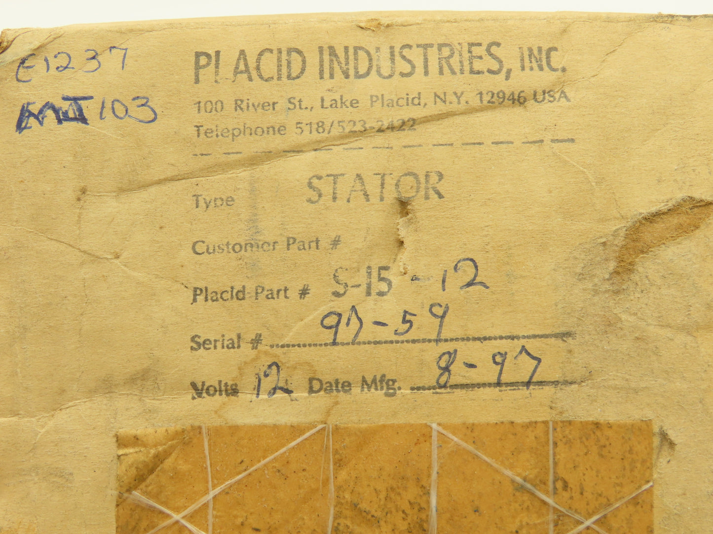 Placid Industries S15-12 Electro Magnetic Stator Clutch/Brake 12VDC