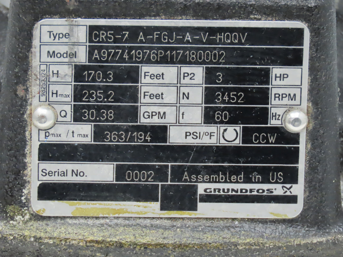 Grundfos CR5-7 A-FGJ-A-V-HQQV Inline Centrifugal Pump 1-3/8" Flanged 230/460V
