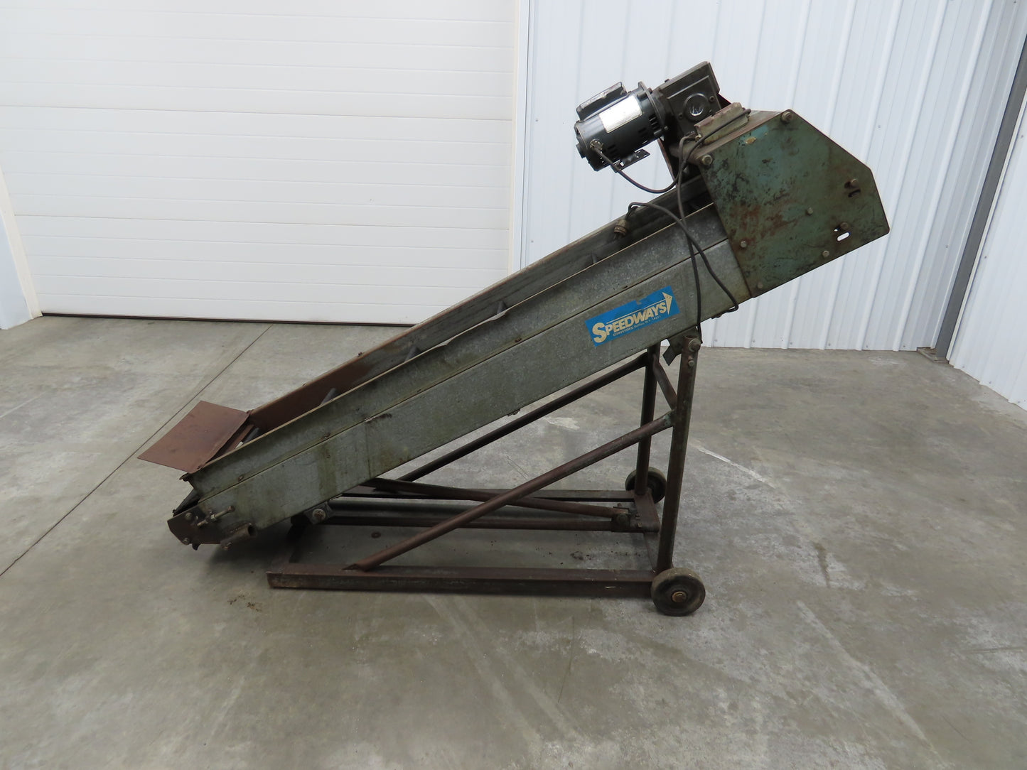 Speedways 84"L Adj Incline Portable Parts Conveyor 12" Cleated Belt 115/230V 1PH