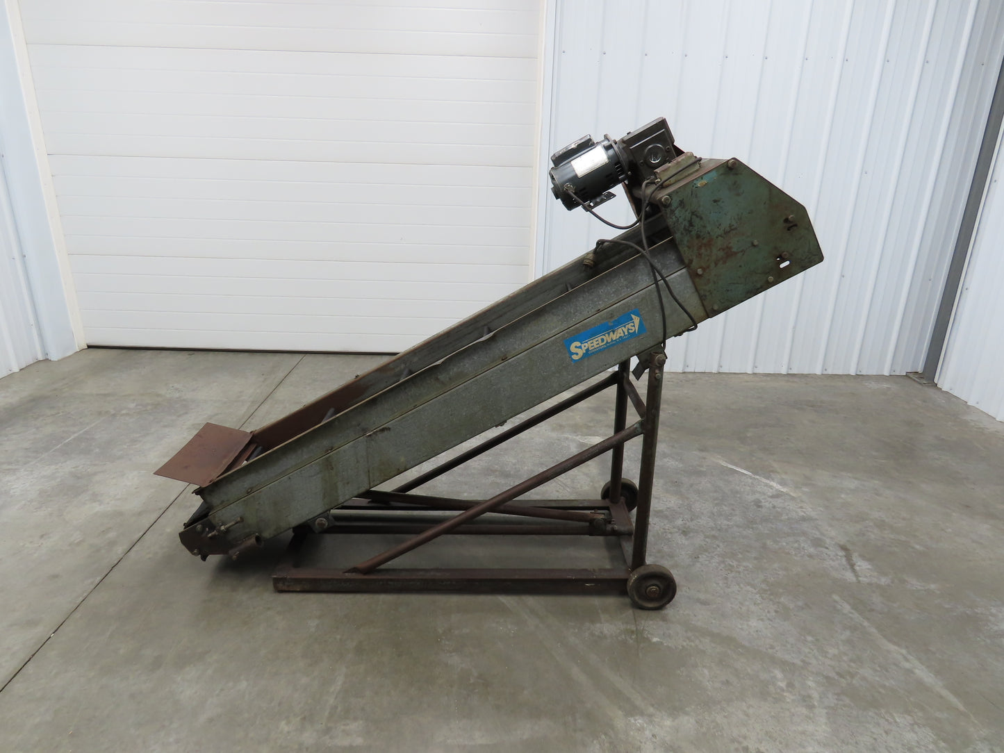 Speedways 84"L Adj Incline Portable Parts Conveyor 12" Cleated Belt 115/230V 1PH