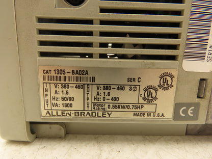 Allen Bradley 1305-BA02A 1305 Variable Frequency AC Drive VFD .75Hp 460V 3PH