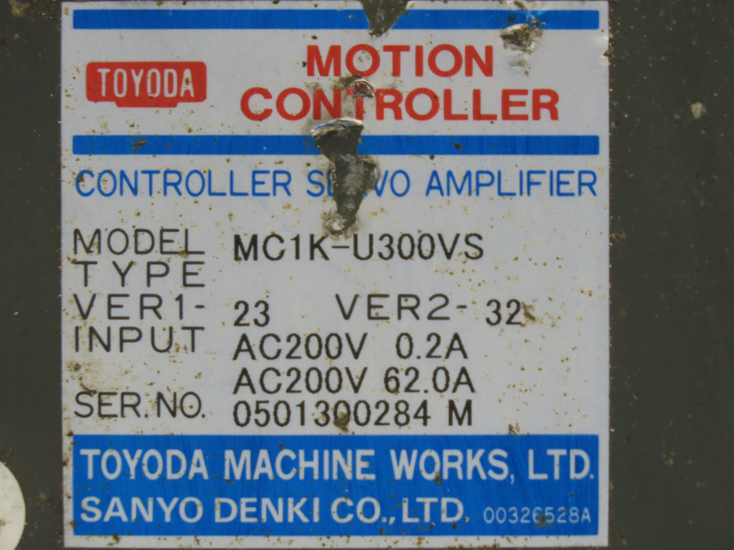 Toyoda MC1K-U300VS Servo Amplifier Motion Controller 200VAC Sanyo Denki