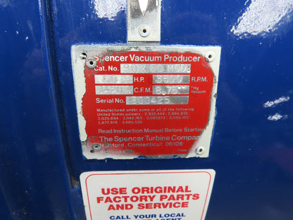 Spencer Centrifugal Multistage Blower Vacuum 1420CFM 10X10" 60Hp 230/460V 3Ph