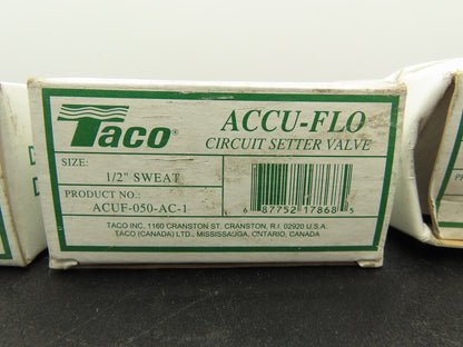Taco ACUF-050-AC-1 Circuit Setter Balancing Valve 1/2" Sweat Connection Lot of 5
