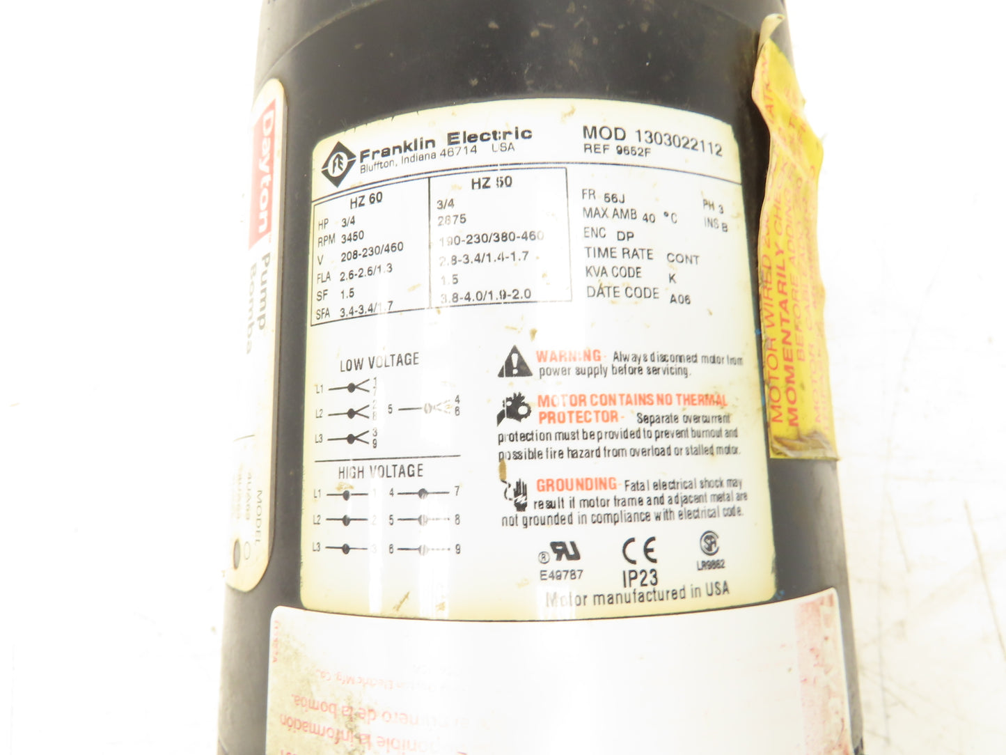 Dayton 4UA64 Self Priming Centrifugal Pump 3/4"NPT 3/4Hp 230/460V 3PH