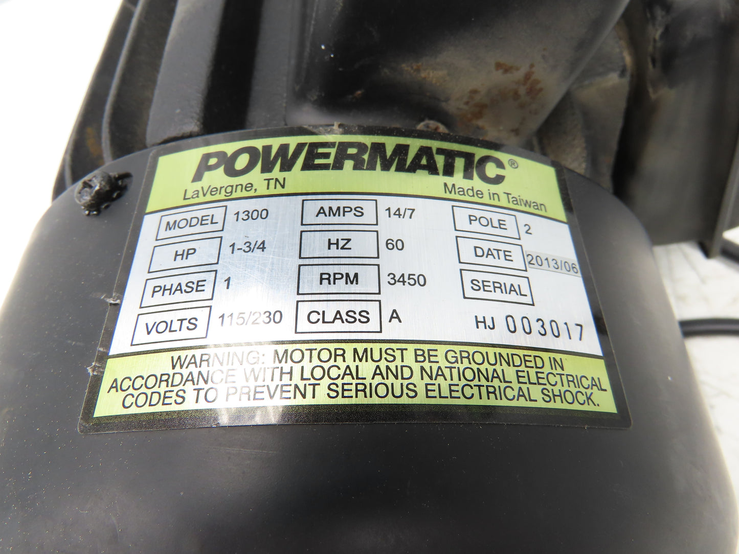 Powermatic 1300 Dust Collector Motor 1.75Hp 3450 RPM 115/230V 1PH Single Phase