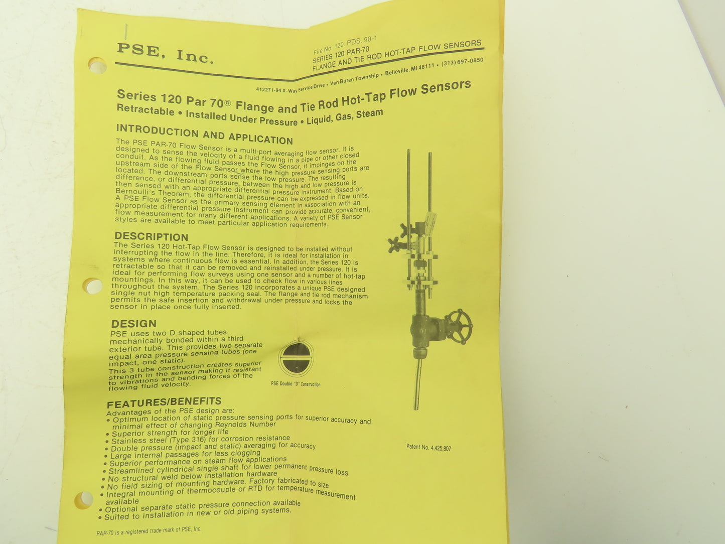 PSE Series 120 PAR 70 Stainless Steel Hot Tap Flow Sensor Flange Tie Rod 3/4"NPT