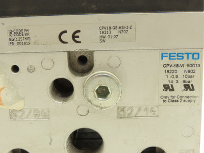 Festo CPV18-GE-ASI-2-Z Pneumatic 2-Station Solenoid Valve Manifold 24VDC 185886