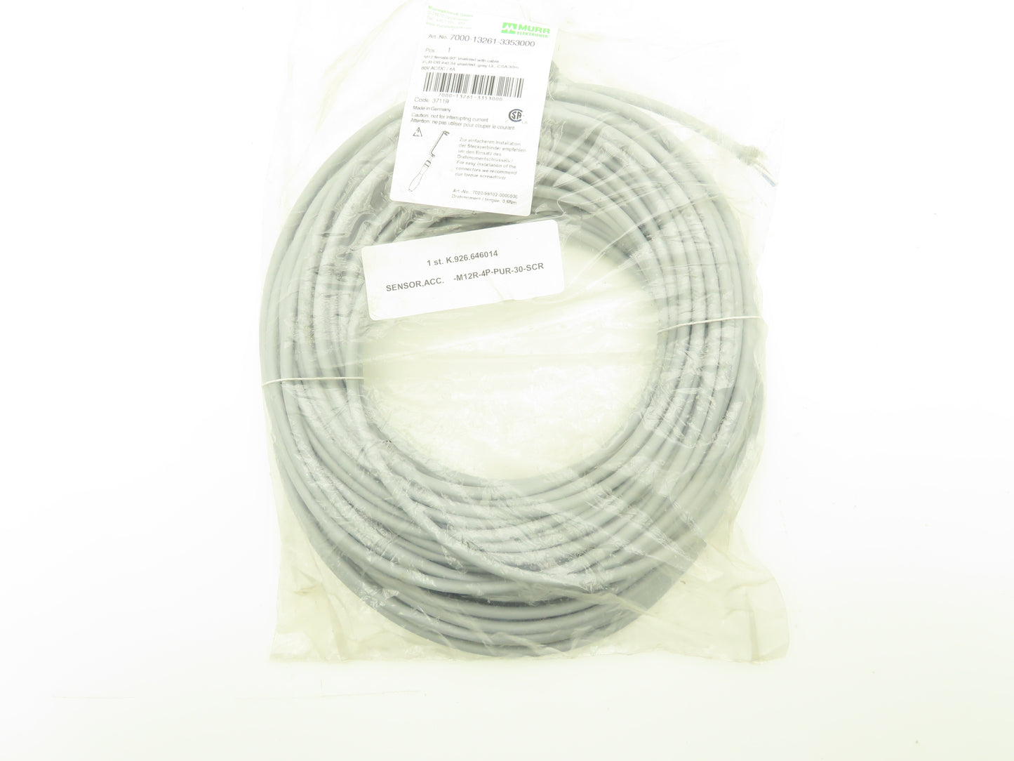 Murr Elektronik 7000-13261-3353000 M12 Female 90 Degree Shielded 30 Meter Cable