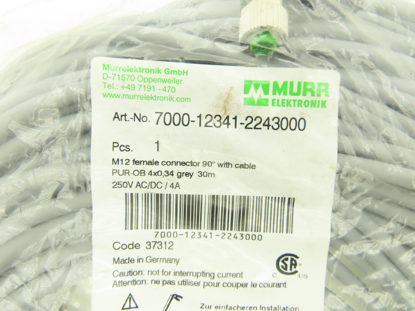 Murr Elektronik 7000-12341-2243000 M12 Female 90 Degree Shielded 30 Meter Cable