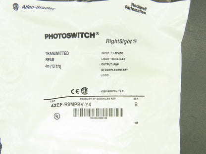 Allen Bradley 42EF-R9MPBV-Y4 Photoswitch Rightsight Transmitted Beam 4m 11-30VDC