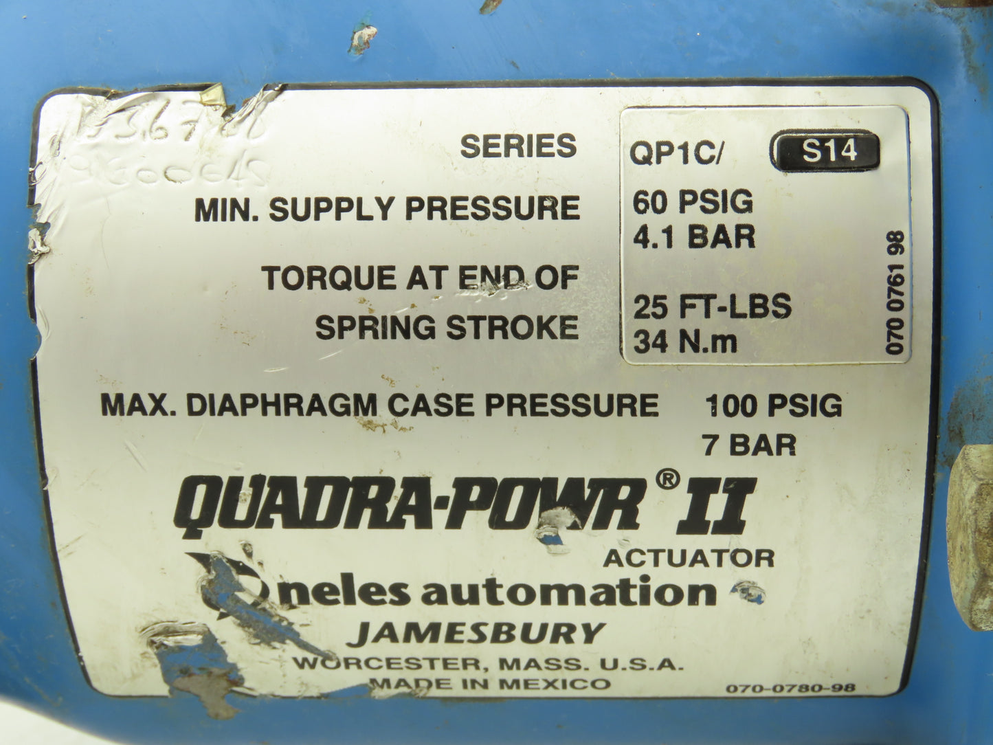 Neles-Jamesbury QP1C/S14 Quadra-Powr II Pneumatic Valve Actuator 60PSI 25Ft-lbs