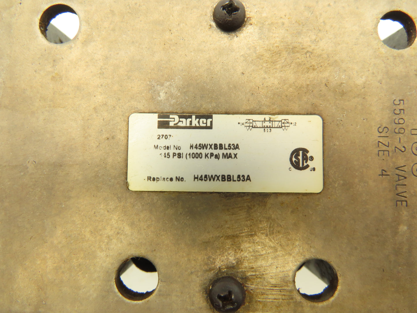 Parker H45WXBBL53A Pneumatic Dual Solenoid Valve 4/2 145psi Size 4