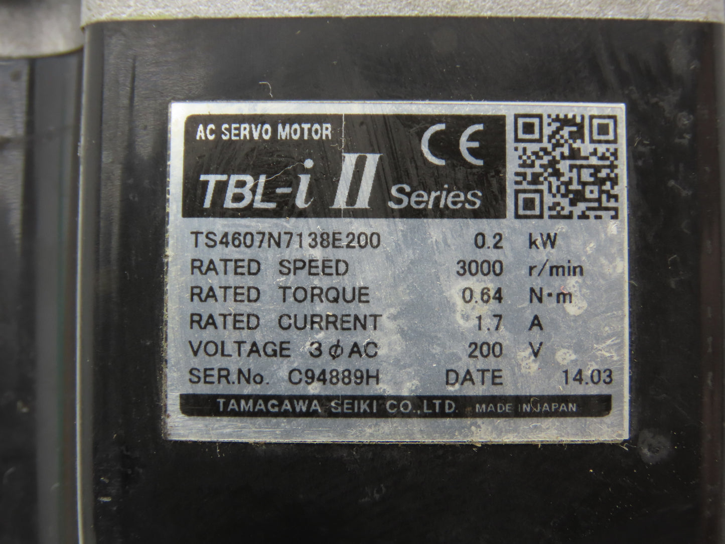 Tamagawa TS4607N7138E200 TBL-i II AC Servo Motor 0.2kw 200V 3000 RPM