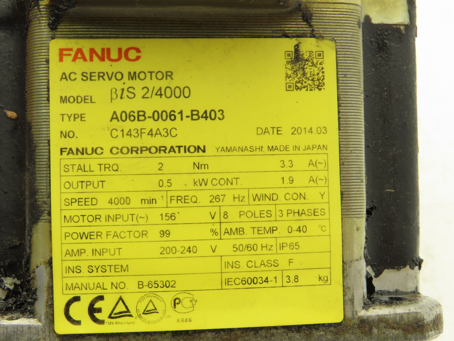Fanuc A06B-0061-B403 AC Servo Motor 0.5kw 4000 RPM Encoder A860-2020-T301
