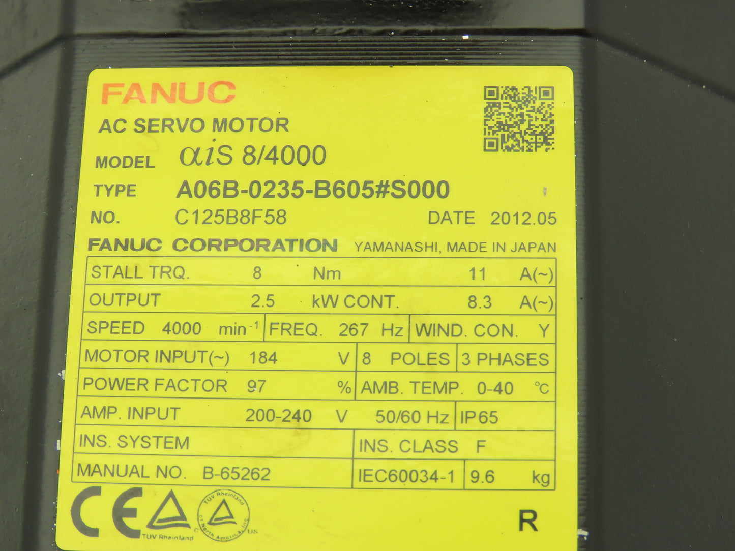 Fanuc A06B-0235-B605 AC Servo Motor 2.5kw 4000 RPM Encoder A860-2010-T341