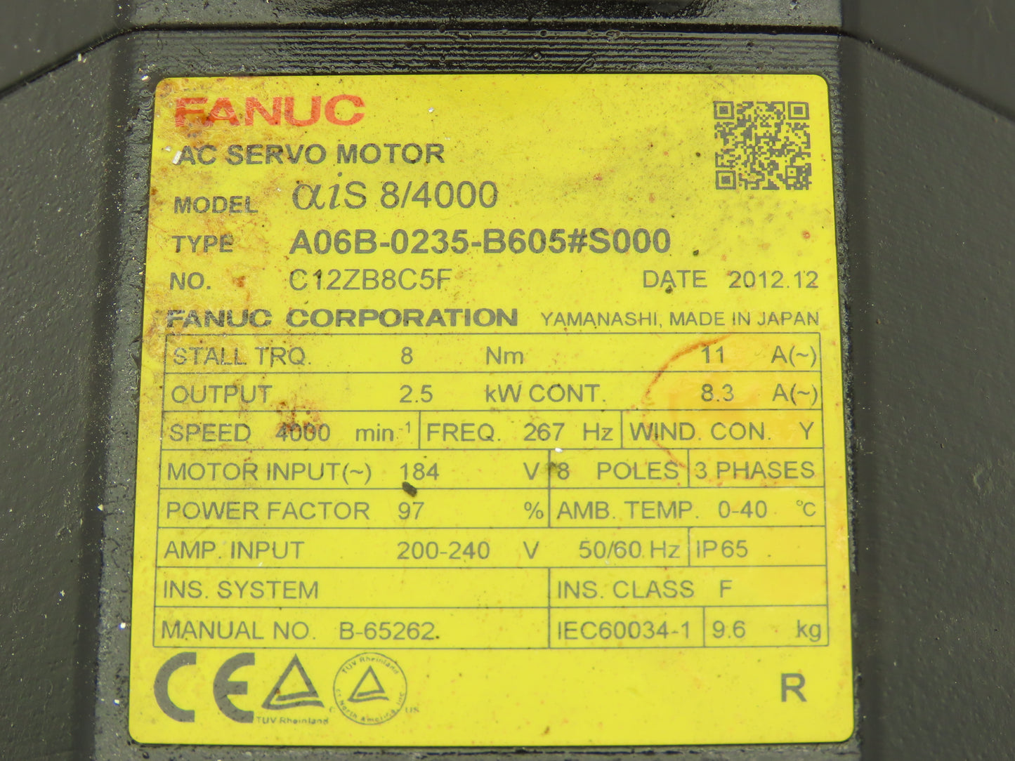 Fanuc A06B-0235-B605 AC Servo Motor 2.5kw 4000 RPM Encoder A860-2010-T341