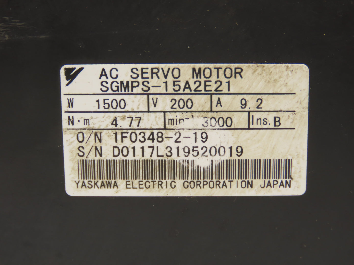 Yaskawa SGMPS-15A2E21 AC Servo Motor 1500W 200V 3000 RPM