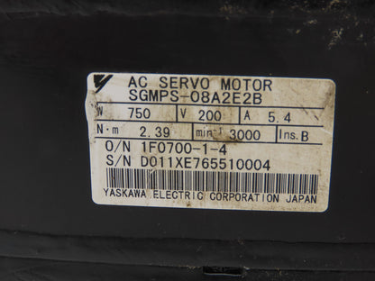 Yaskawa SGMPS-08A2E2B AC Servo Motor 750W 200V 3000 RPM