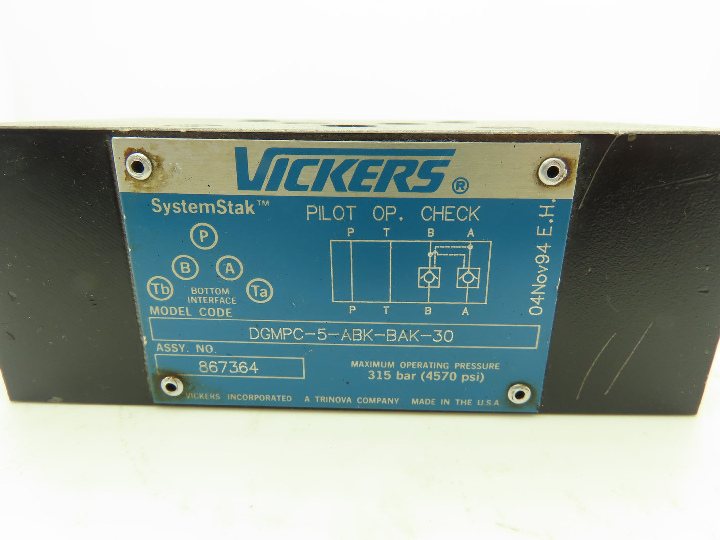 Vickers DGMPC-5-ABK-BAK-30 System Stack Hydraulic Check Valve Sandwich 4570 PSI