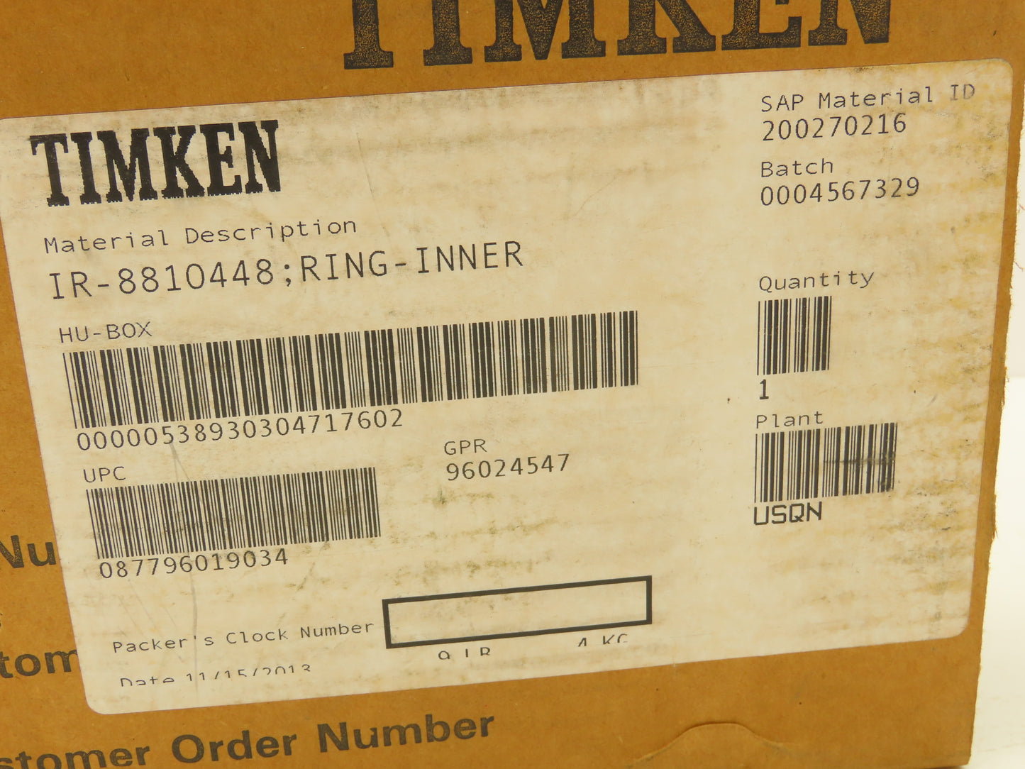 Timken IR-8810448 Inner Race/Ring Bearing 5.5000" ID x 6.5000" OD x 3.00 Width