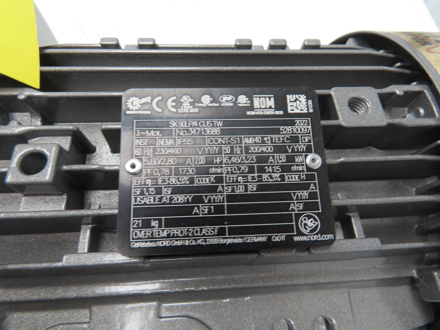 Nord SK873.1F-90LP/4 CUS TW Inline Gearmotor 74.29 Ratio 2Hp 23rpm 230/460V 3PH