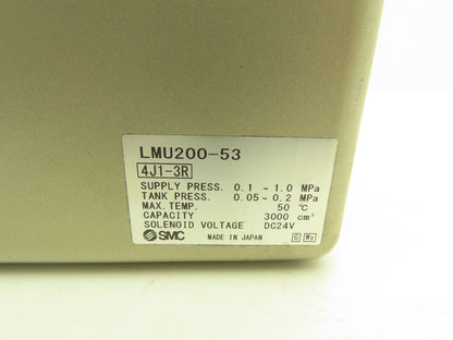 SMC LMU200-53 Pneumatic Lubricator Oil Mist Sprayer Pump 1 Gal Tank 24VDC