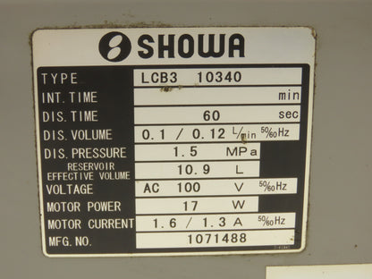 Showa LCB3 10340 Lubricator Oil Pump Oiler 10.9L Tank 0.1 L/Min 100/110V 1PH