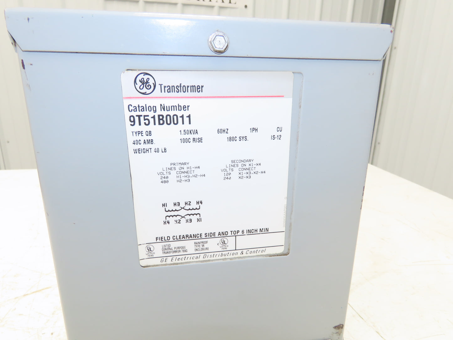 GE General Electric 9T51B0011 Transformer 1.5kva HV 240/480V LV 120/240V 1PH